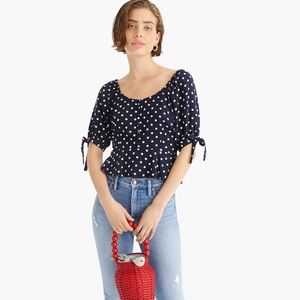 J.Crew Small Cropped Polka Dot Top in Soft Rayon